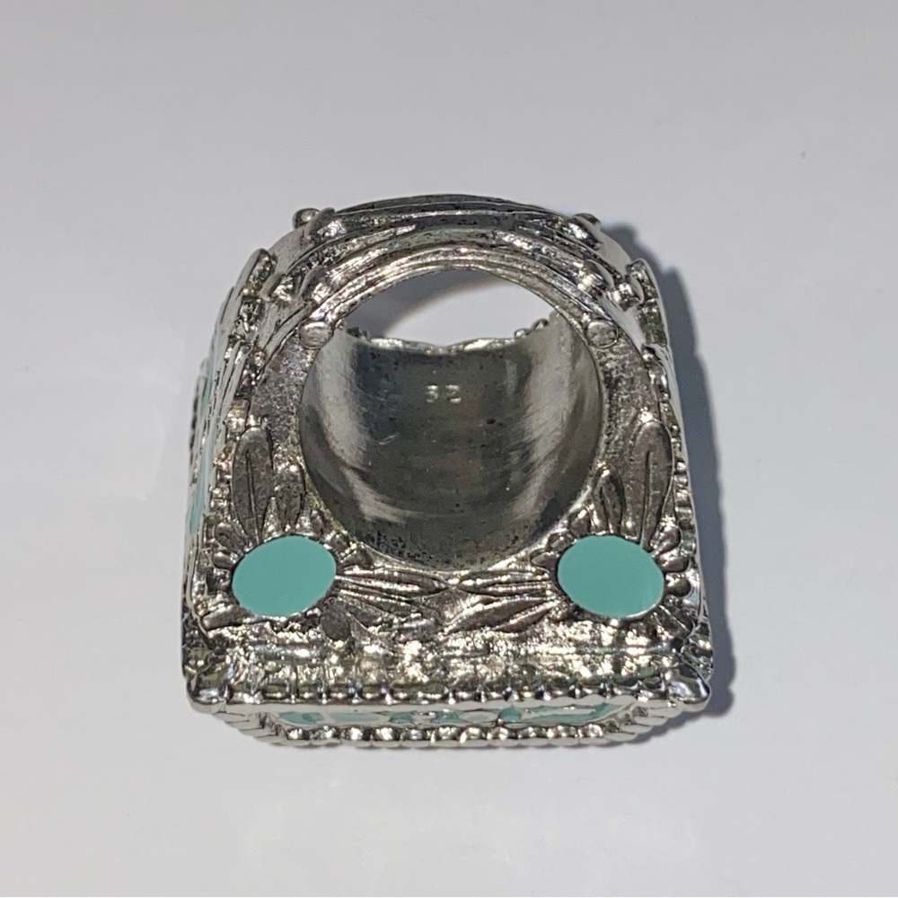 VTG Christian Dior Silver Metal Turquoise Gemstone Logo Nameplate Princess Ring - Picture 11 of 15